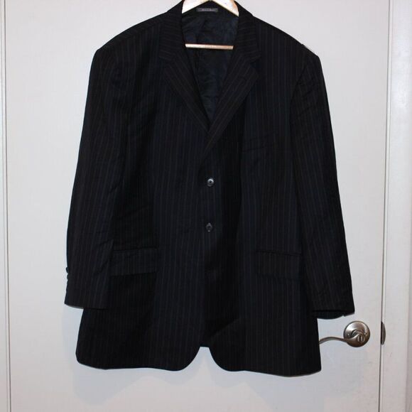 Ermenegildo Zegna Black 100% Wool Striped Blazer Jacket Men Size 48R - Picture 1 of 9
